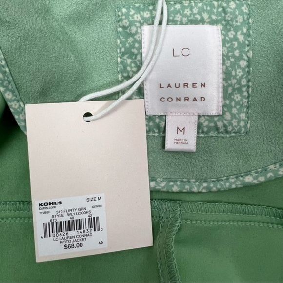 LC Lauren Conrad Moto Jacket womens size medium green zip up puff sleeve - Picture 11 of 12